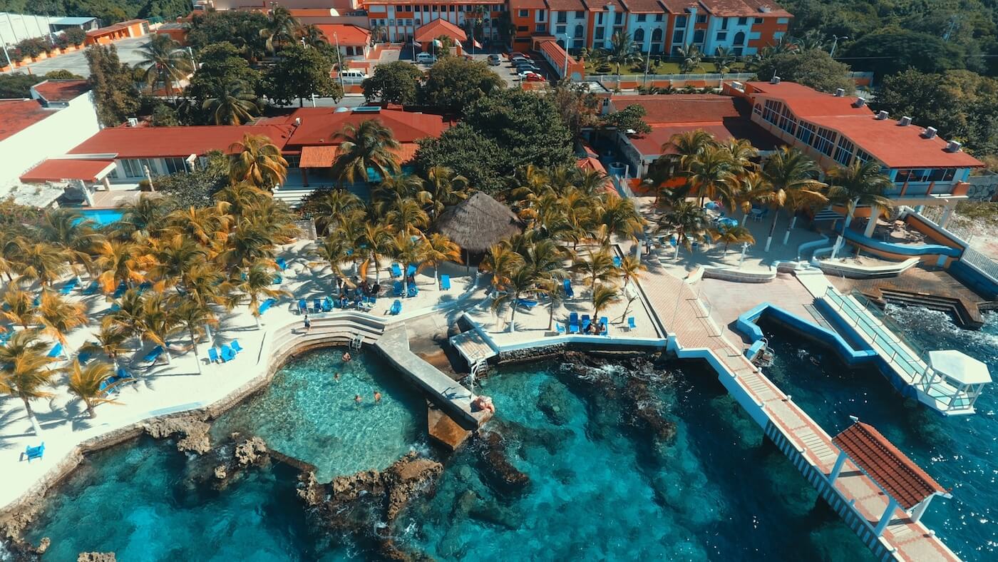 Wyndham Cozumel Hotel & Resort beachfront property with pools and ocean views on Cozumel Island, Mexico.